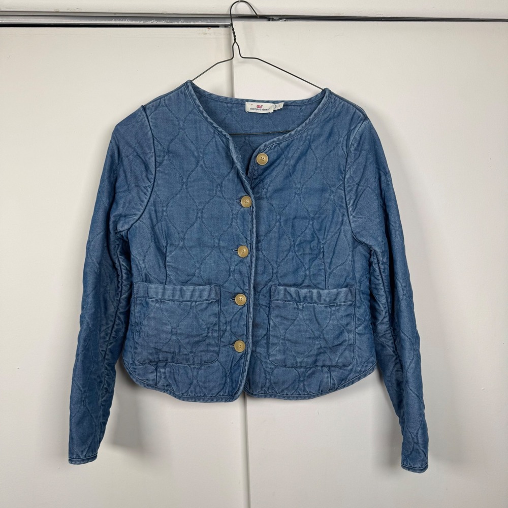 Vineyard Vines Womens Blue Quilted Denim Chambray Jacket Button Front Size S